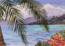 watercolor hawaii island coconut paintings painting oil flowers tropical water scene palms palm
