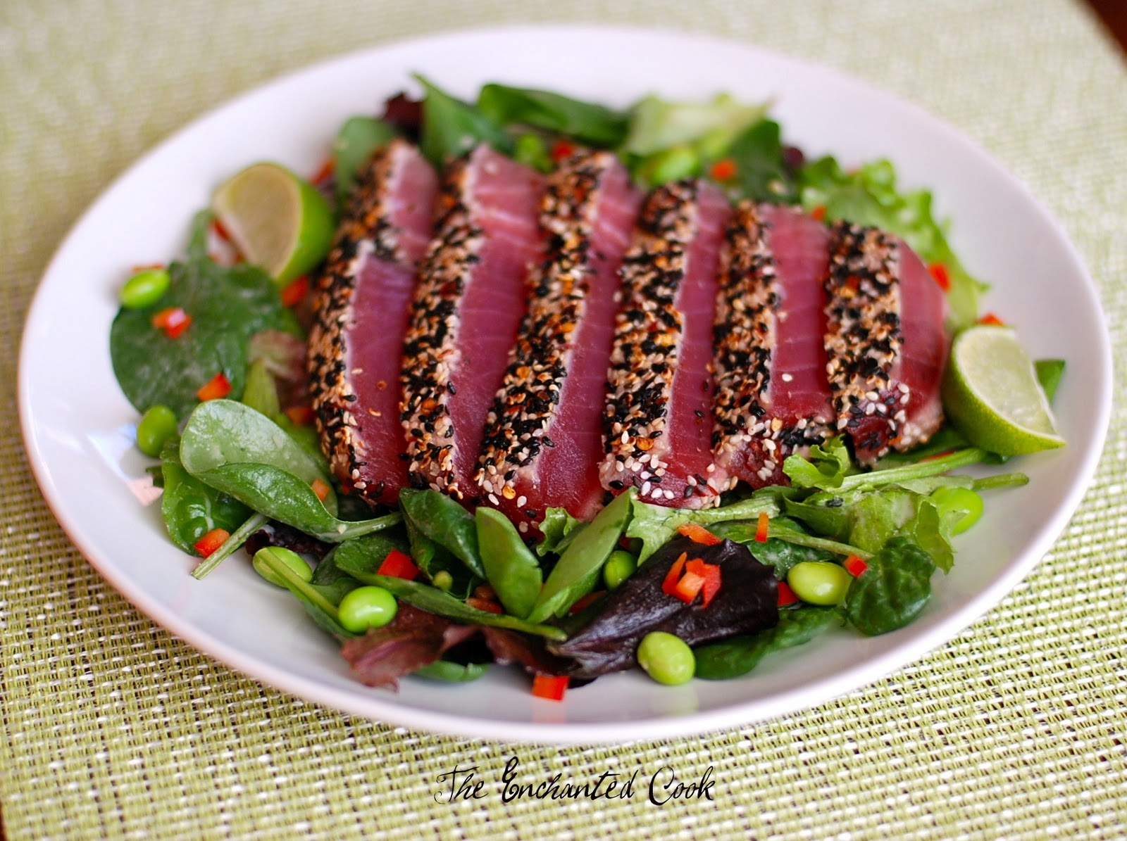 The Enchanted Cook Spicy Seared Ahi Tuna Salad with Sesame Ginger Dressing