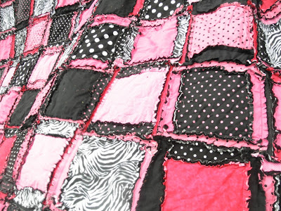 Rockstar queen size rag quilt comes in pink, black, zebra, and white, polka dots
