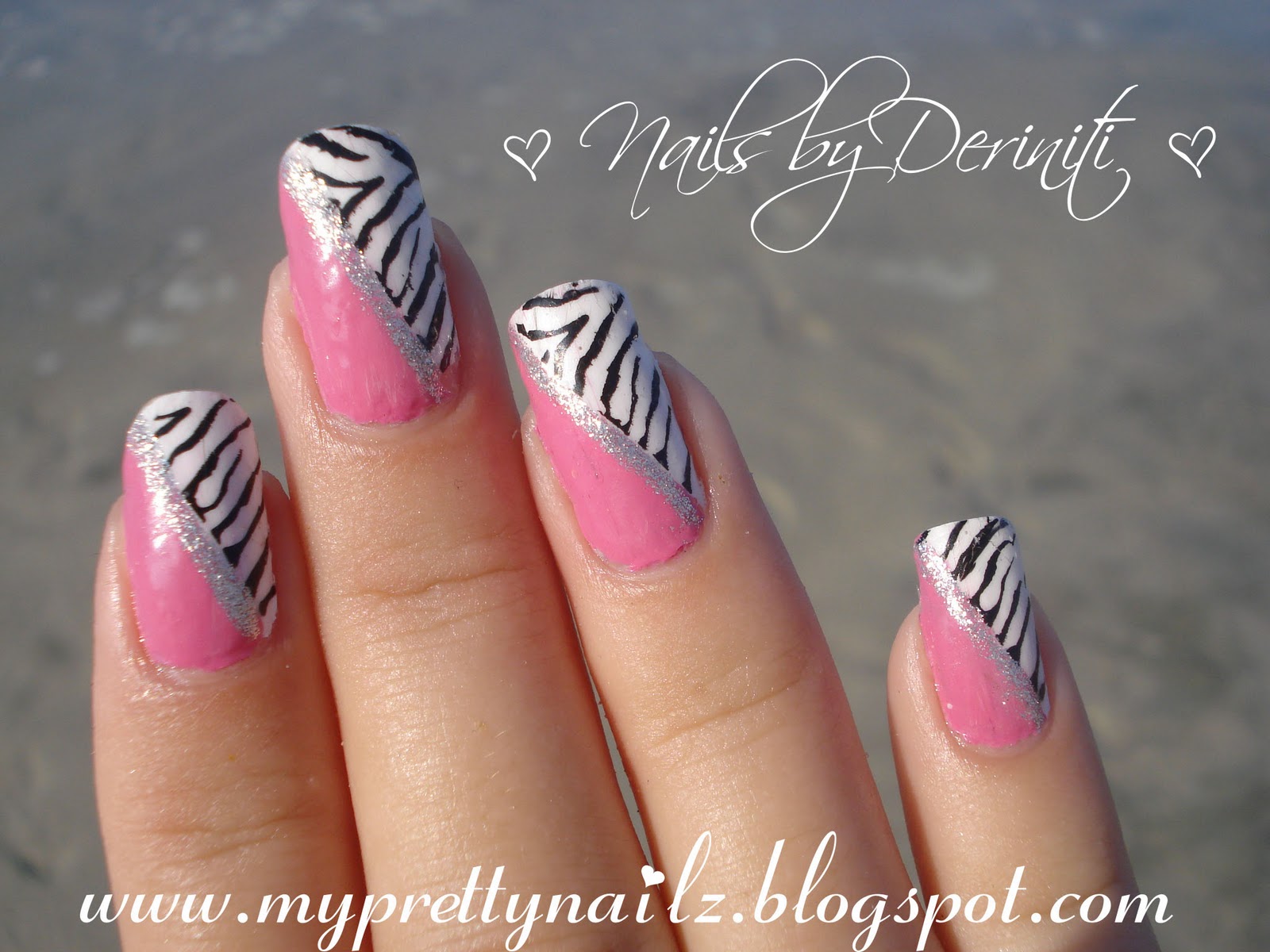 My Pretty Nailz Pink and White Zebra Print Konad Nail Art Stamping Design