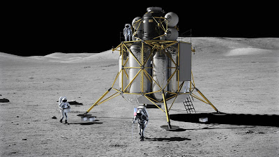 Representación artística del módulo de alunizaje Altair sobre la superficie lunar (NASA)