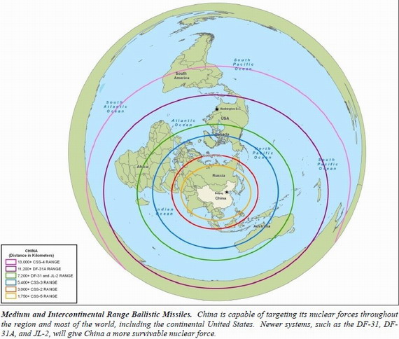 China's Second Artillery missile range diagram