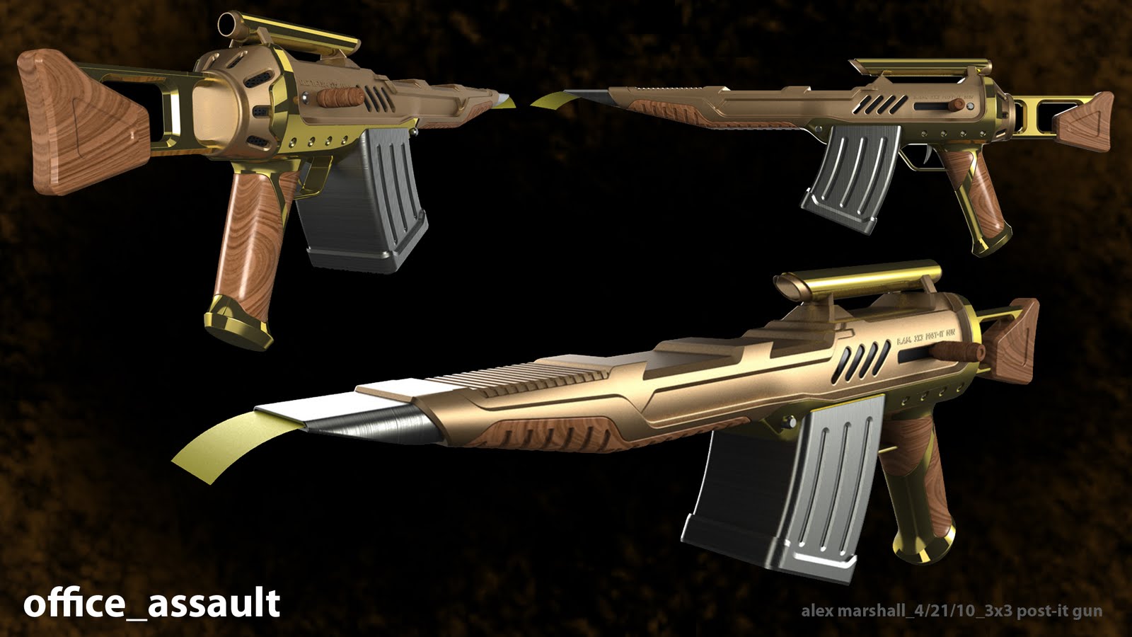 Alex Marshall office_assualt Sticky note gun