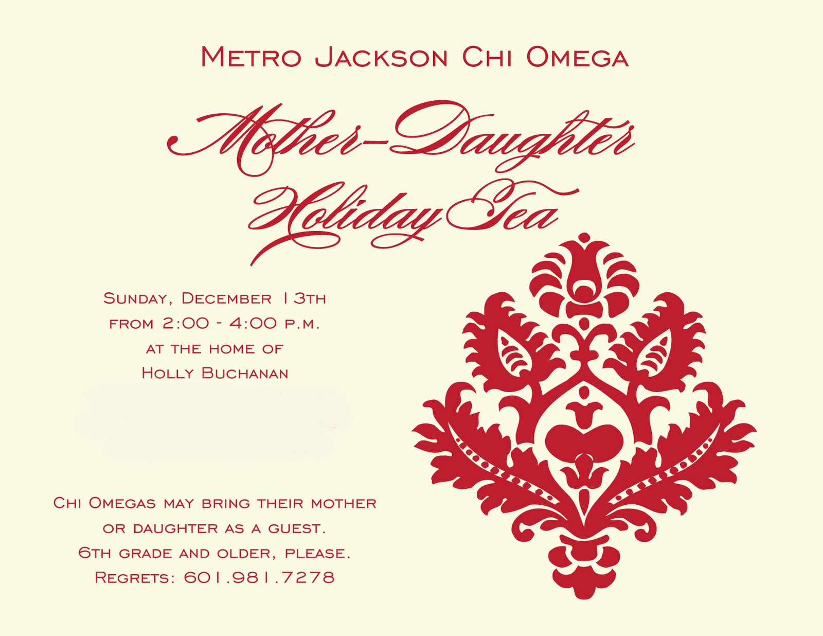 Metro Jackson MS Chi Omega Alumnae Mother Daughter Holiday Tea