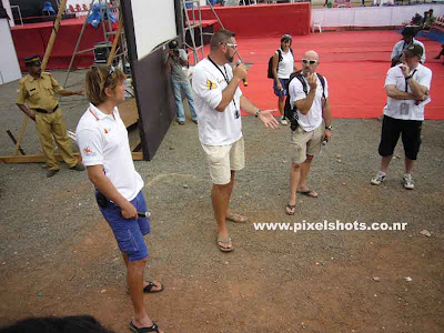 ocean race sailors giving open air interview to the public,photograph from ocean race village in cochin kerala