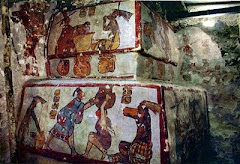 NATIONAL GEOGRAPHIC MAYAN MURALS OF DAILY LIFE DEPICT WHITE AND DARK SKINNED PEOPLE.