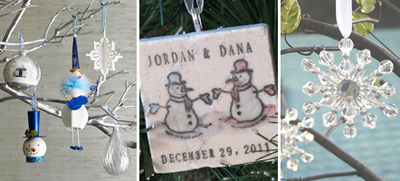 Ornament decorated tree branch centerpieces