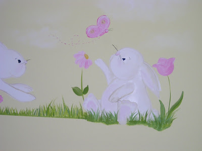 So cute painted bunny wall mural