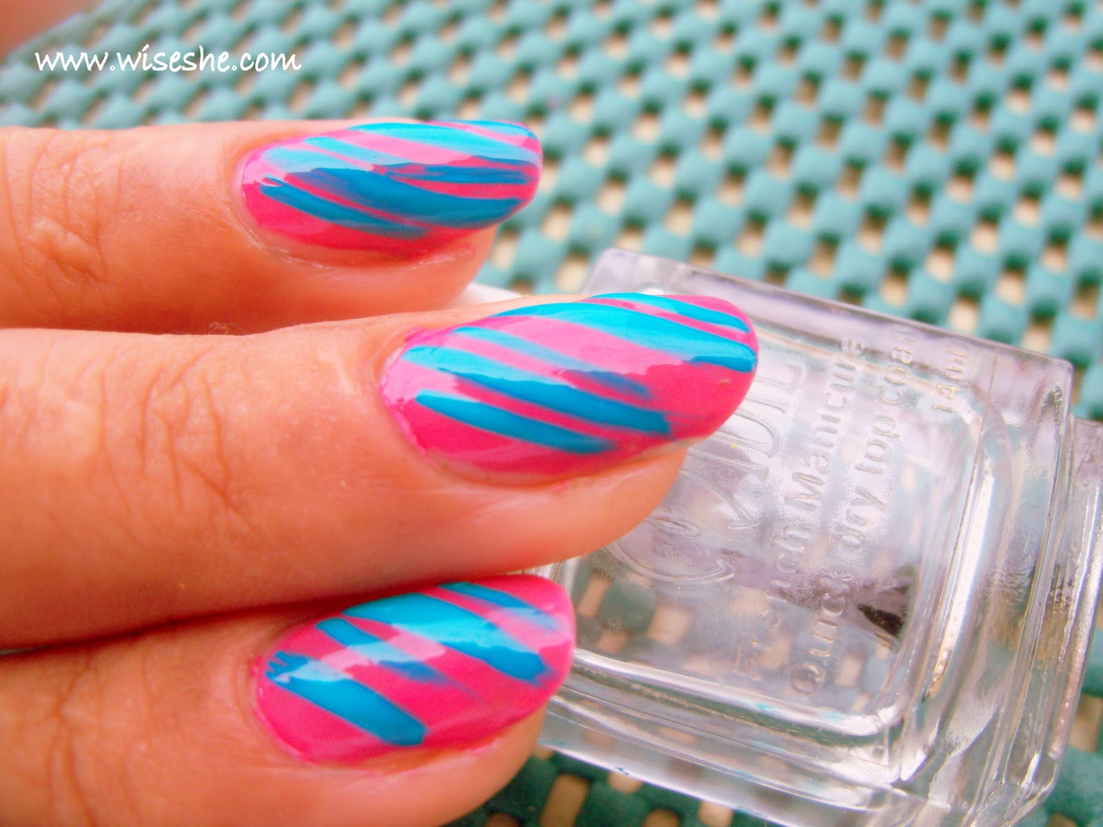 Free hand nail art design in pink and blue NAIL NAIL