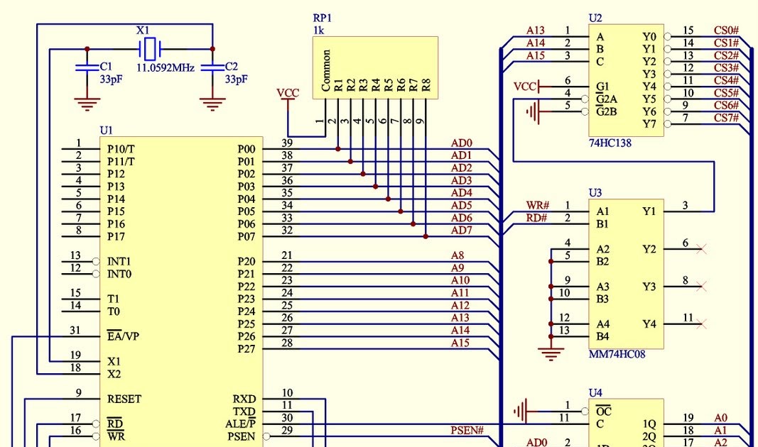 8051 Schematic with ROM & SRAM