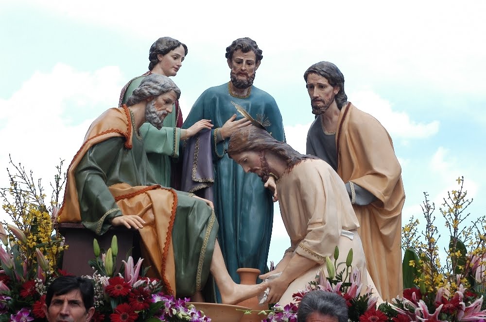 Set 4 Statue In Resina Per Presepe Pasquale - Via Crucis E Lavanda Dei Piedi, Altezza 12.5 Cm