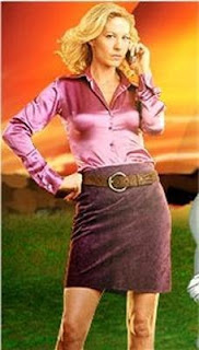 Ladies in Satin Blouses: Jenna Elfman - purple satin blouse