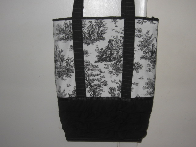 Black Toile Ruffle Tote