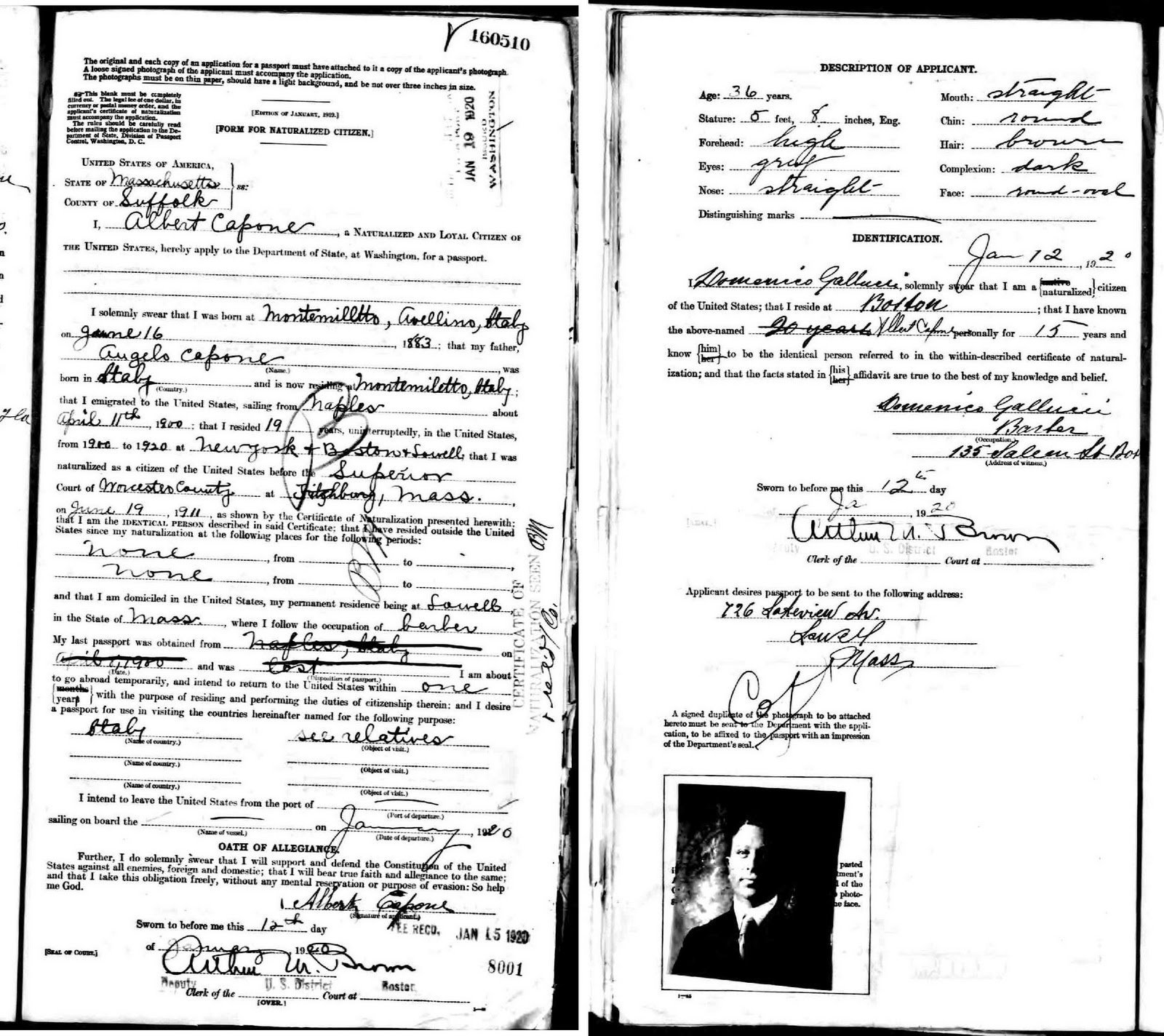 The Genealogy of Torre le Nocelle, Italy Passport Application Albert