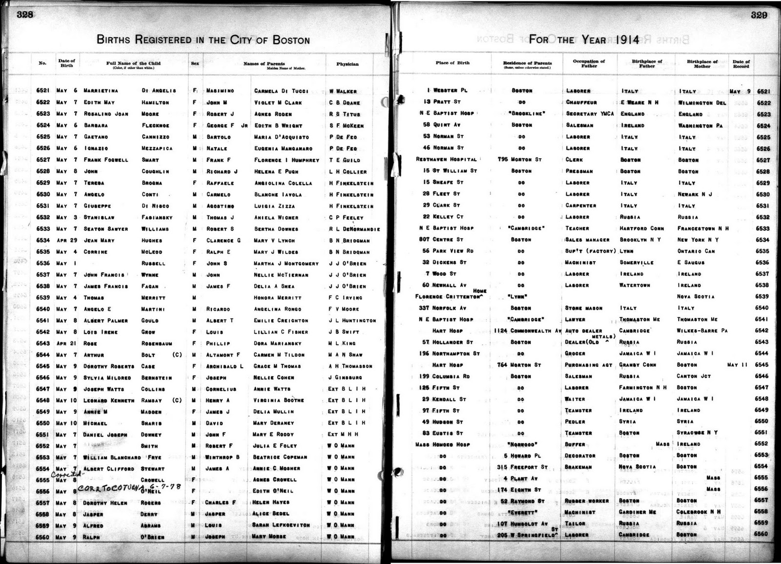 The Genealogy of Torre le Nocelle, Italy 1914 Boston Massachusetts