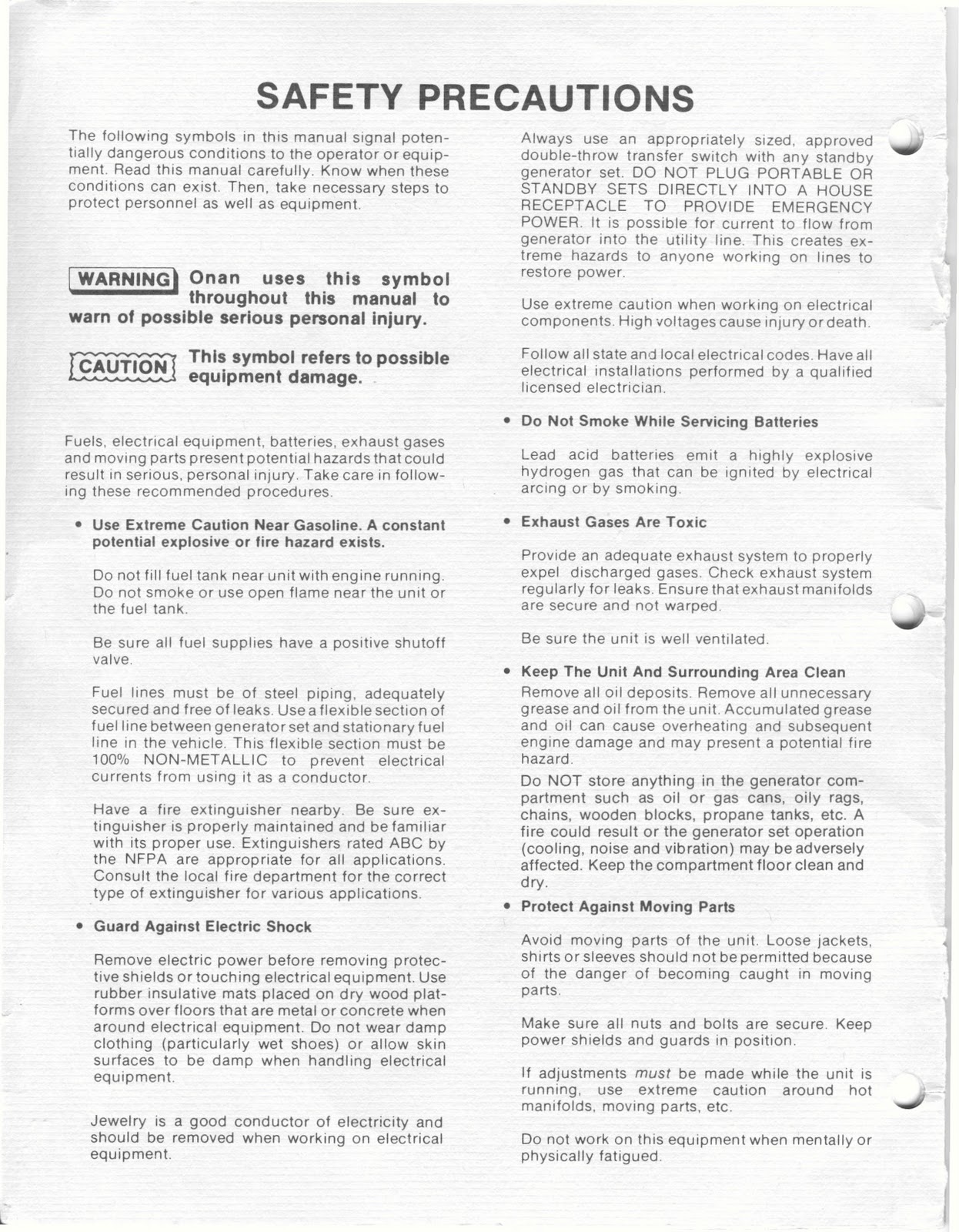 1983 Fleetwood Pace Arrow Owners Manuals: ONAN 4.0 KW BFA Genset Spec