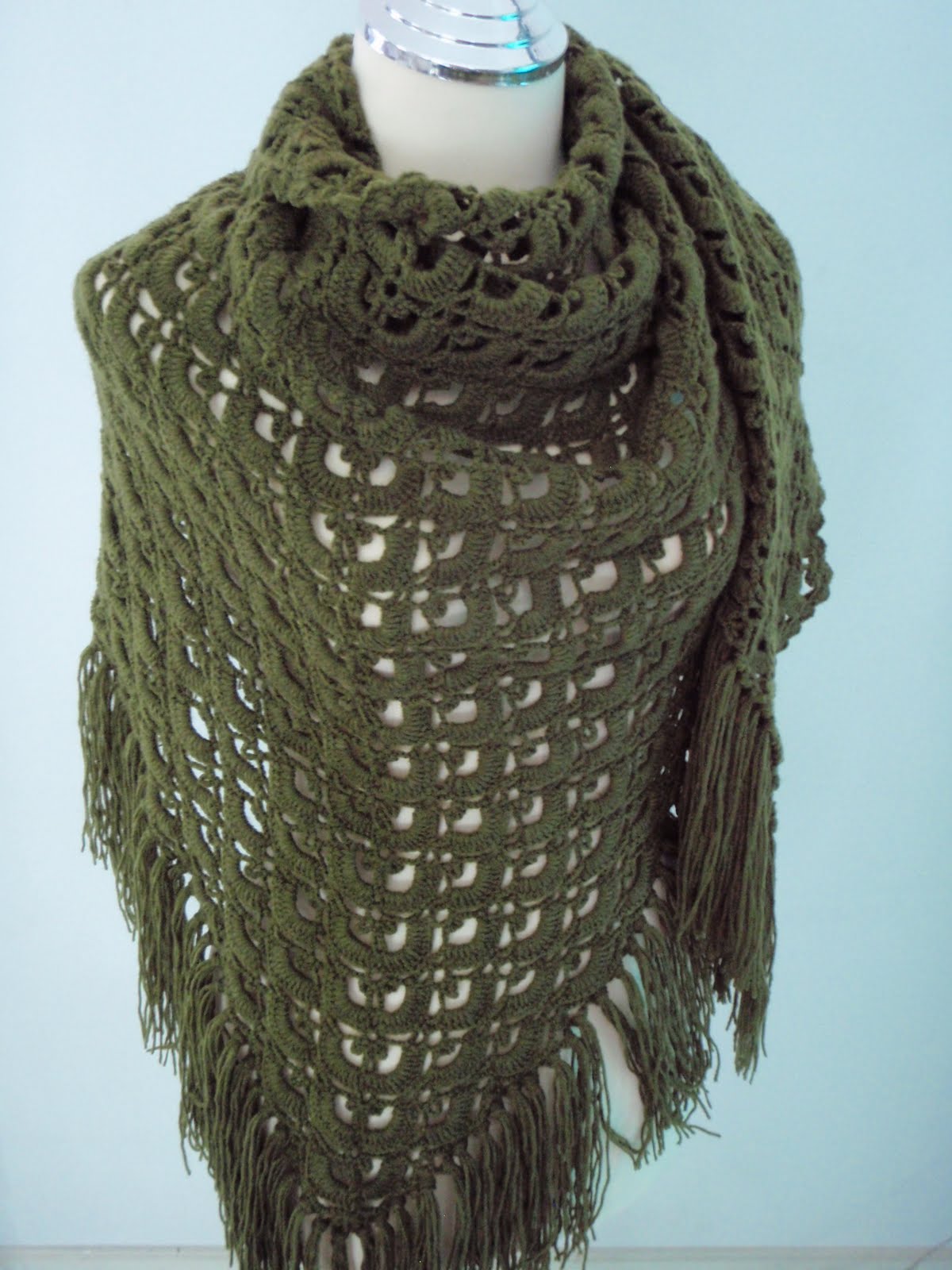 Myknittingdaily Crochet Shawl Olive Green