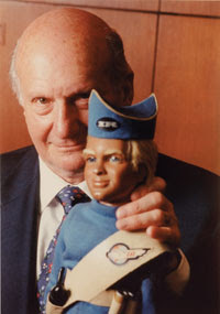 Gerry Anderson with Thunderbirds puppet Alan Tracy