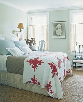 vacation home perks up with a red throw