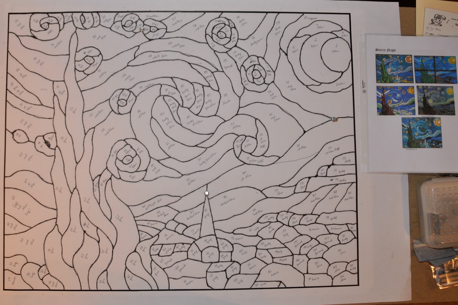 Boehm Stained Glass Blog Starry Night pattern traced and numbered