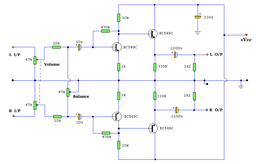 Headphone Audio Amplifier with Balance Control |simple schematic diagram