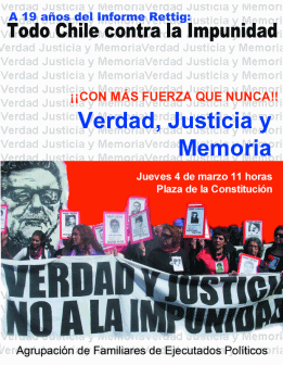 Organizaciones de DD.HH llaman a manifestarse contra la impunidad en Chile--más fuerza y decisión