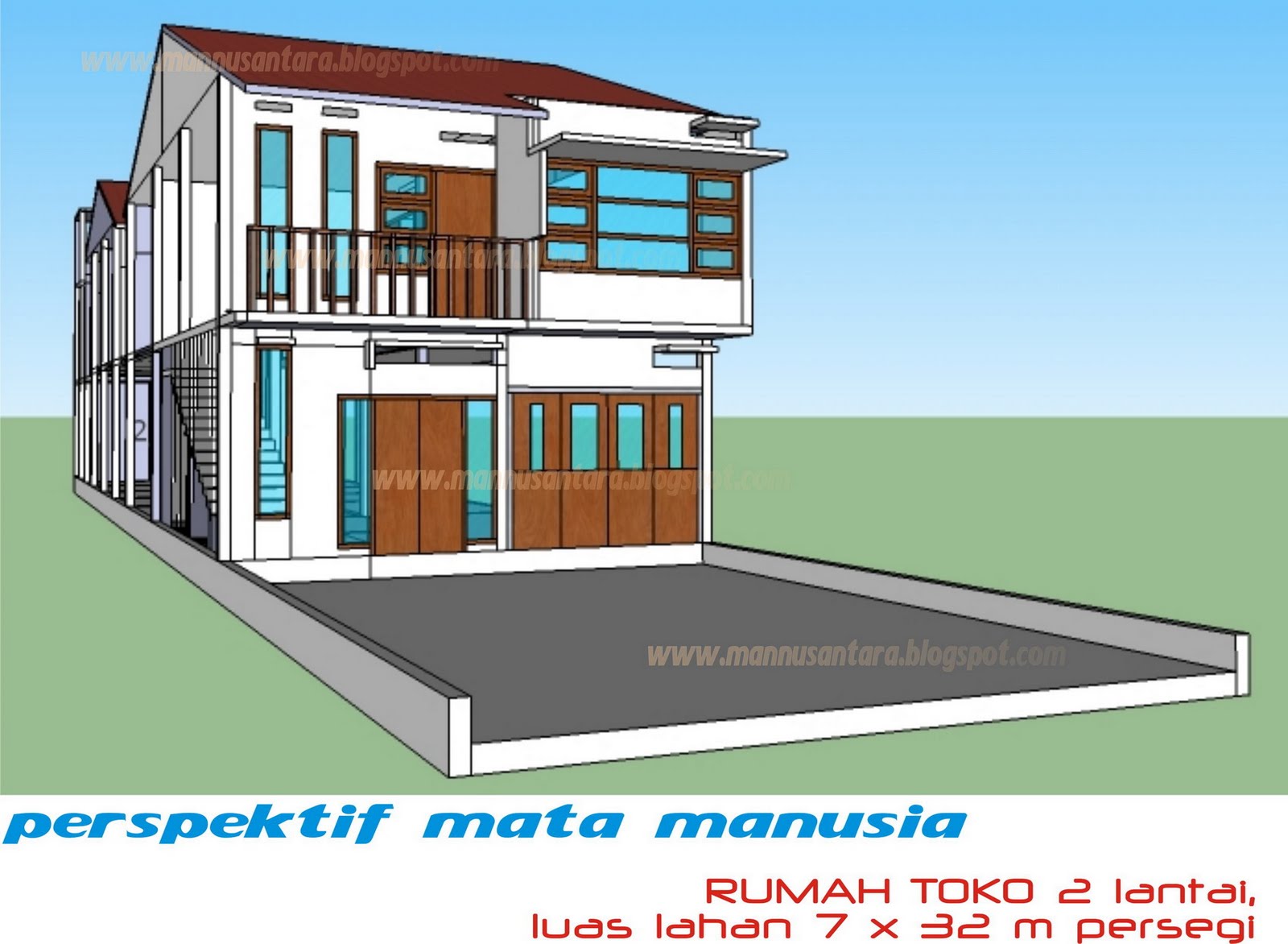 Desain Rumah Toko Ruko Dua Lantai Di Atas Lahan Seluas 7 X 32 M