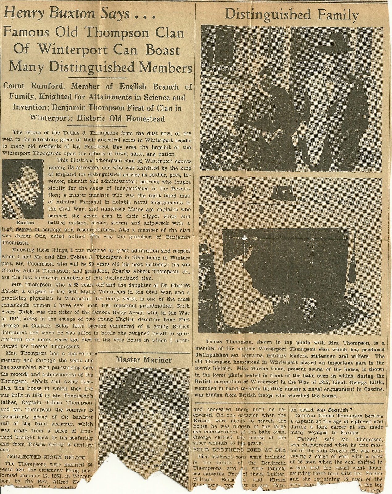 Heirlooms Reunited Thompson & Abbott Families of Winterport, Maine