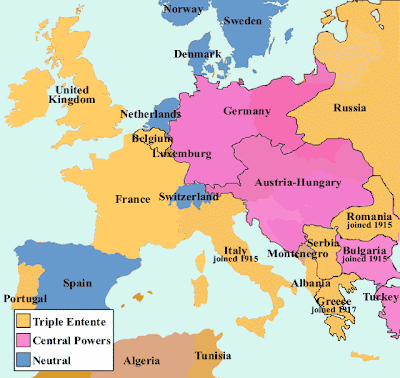 map of europe 1914 alliances. World war I map of Europe