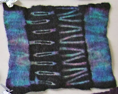 Robin Atkins, resist-dyed felt for making cover of Coptic book