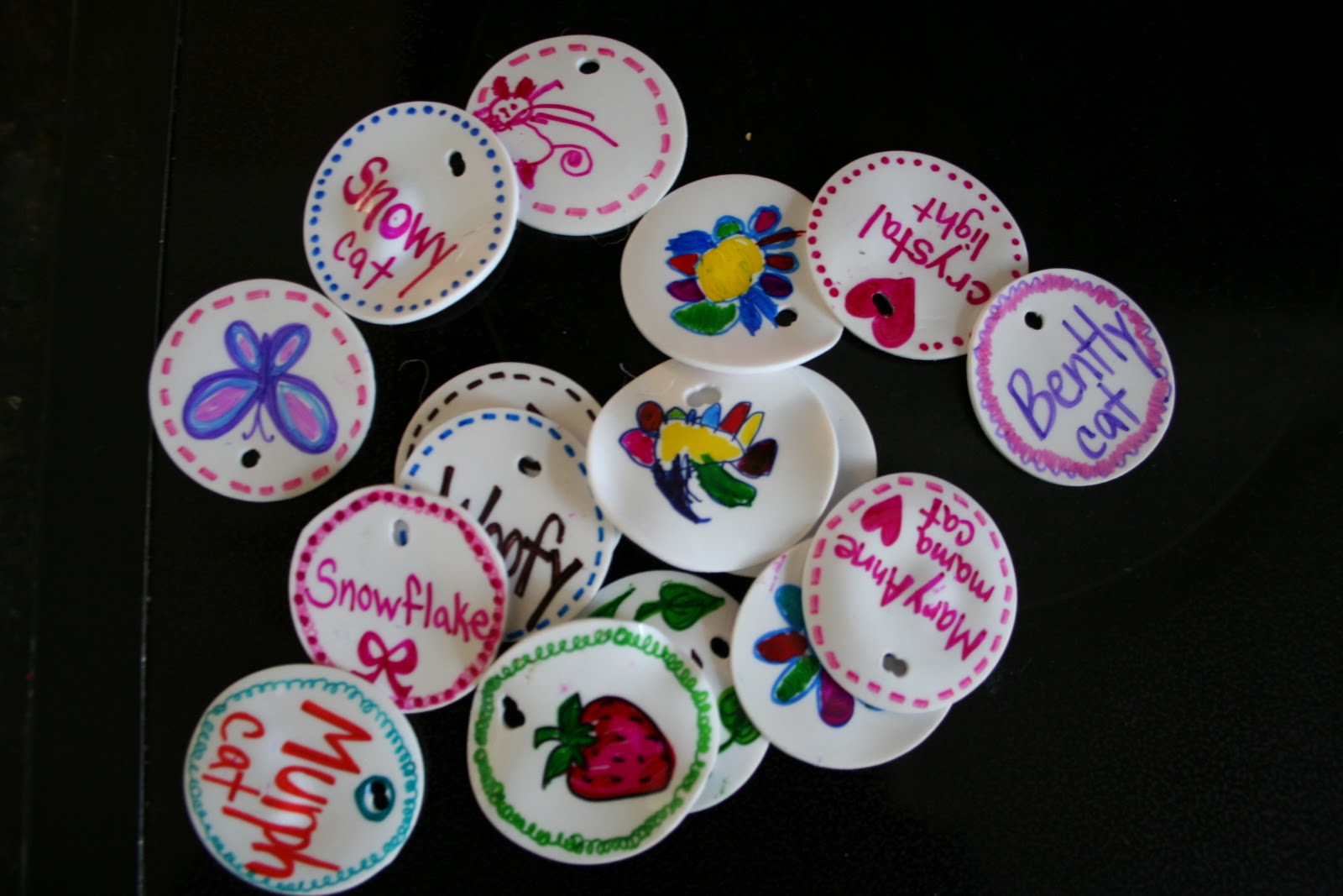 Pink and Green Mama * Shrinky Dink Fun Homemade Stuffed Animal Name Tags