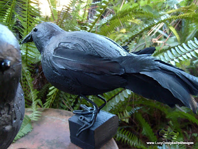 12" DIY Halloween feathered black raven sculptures