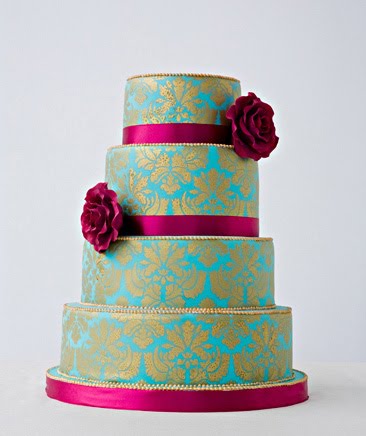 Blue Damask Wedding Cakes Pictures