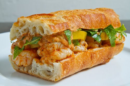 Pickled Green Tomato and Shrimp Remoulade Po Boy