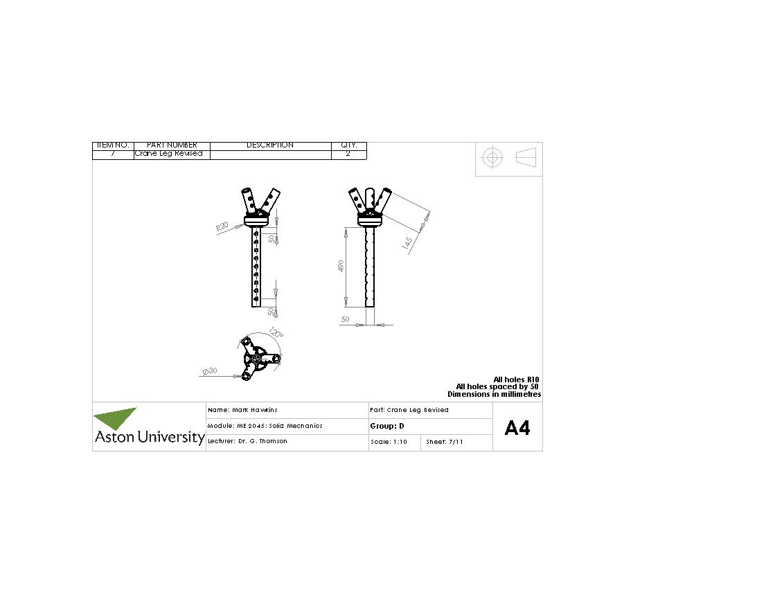 Solid Mechanics - Crane Project: Mark Hawkins - Second Design CAD Drawings