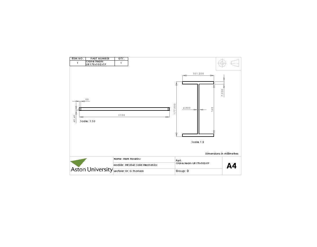 Solid Mechanics Crane Project CAD UB178x102x19