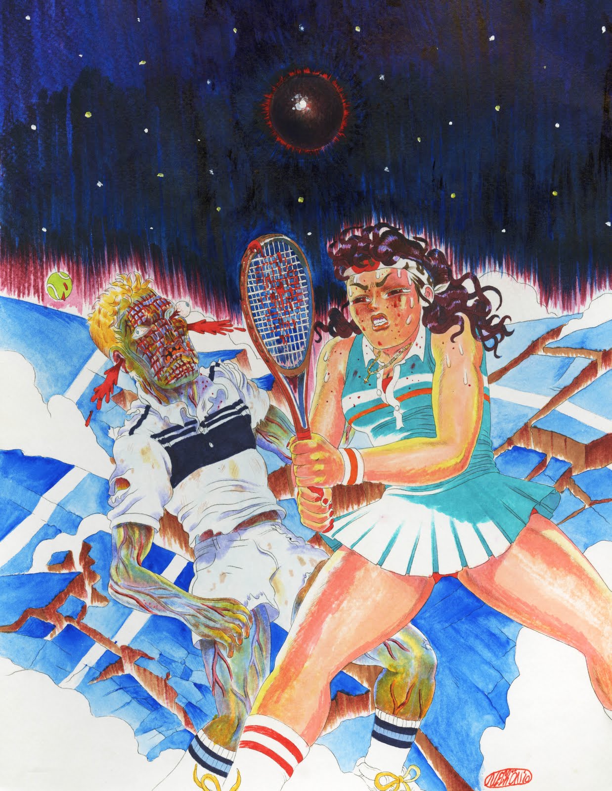 Tennis vs. Apocalypse "Zombie Gets Face Smashed by Racket"