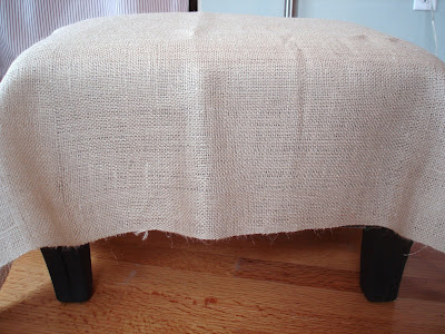 burlap and ruffles ottoman tutorial