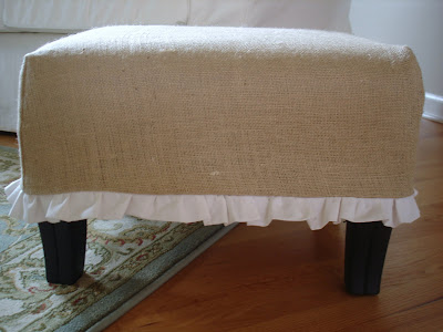 burlap and ruffles ottoman tutorial