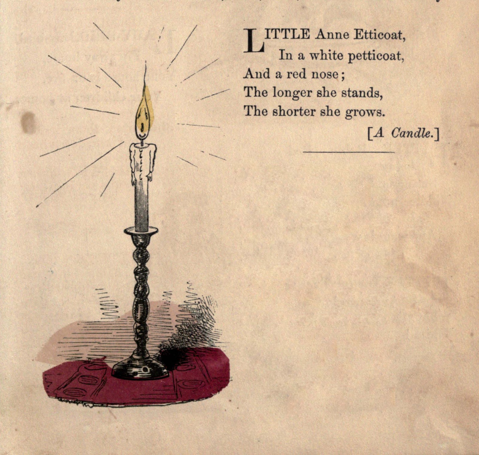 Vintage Ephemera Nursery rhyme, candlestick, C. 1800's