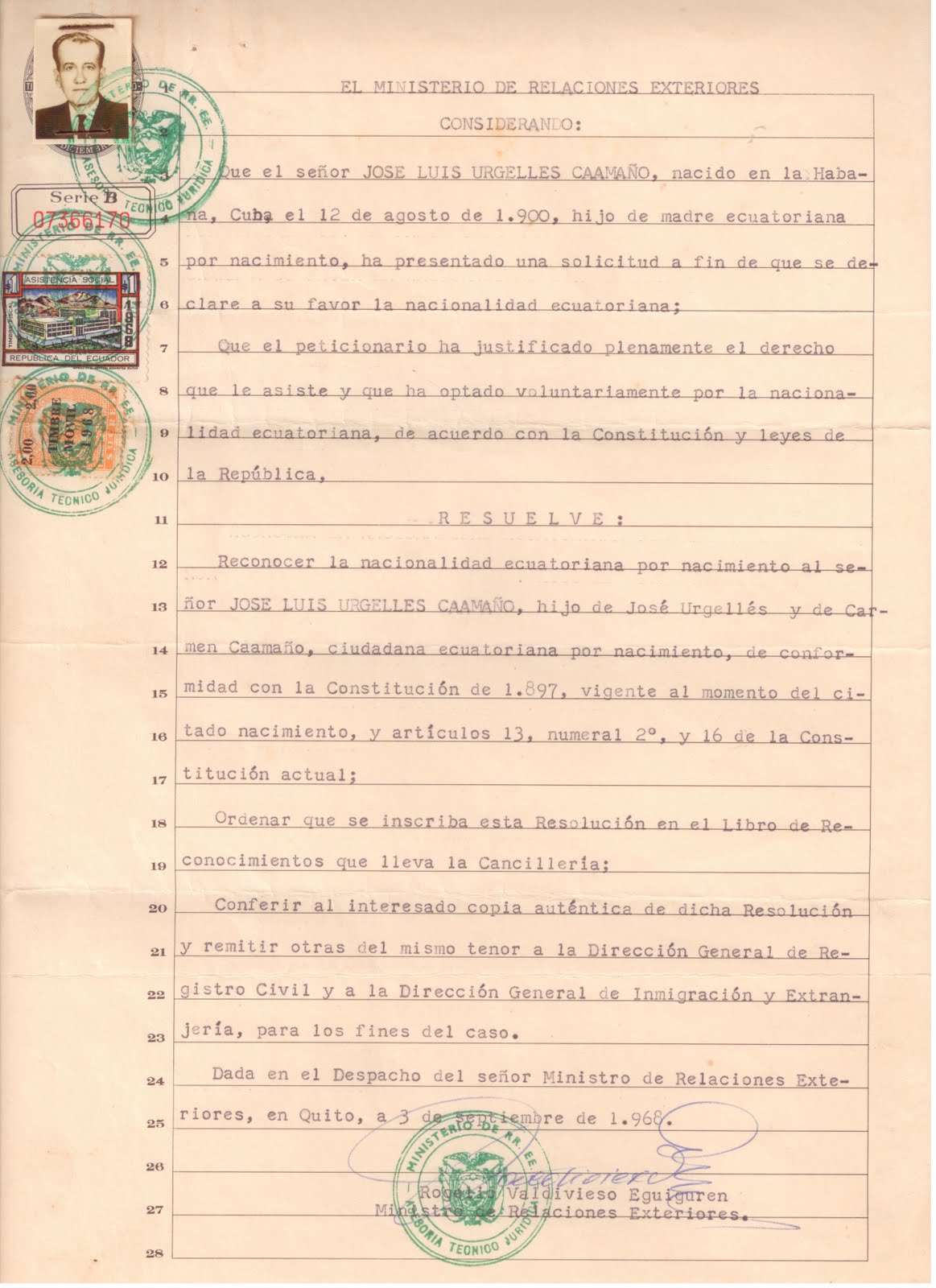 FAMILIA URGELLÉS-CAAMAÑO: Carta de Naturalización
