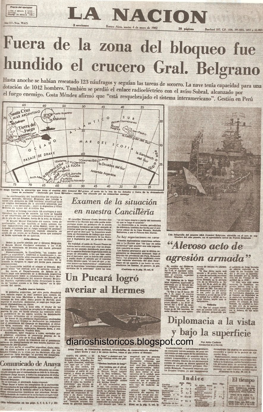 Diarios Históricos: Guerra de Malvinas. Hundimiento del