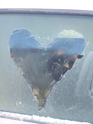 icy heart on a window