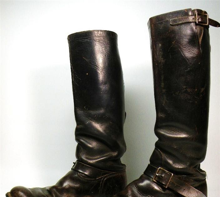 Outbid: Old 1930s TALL Horsehide Leather BIKER Engineer Boots