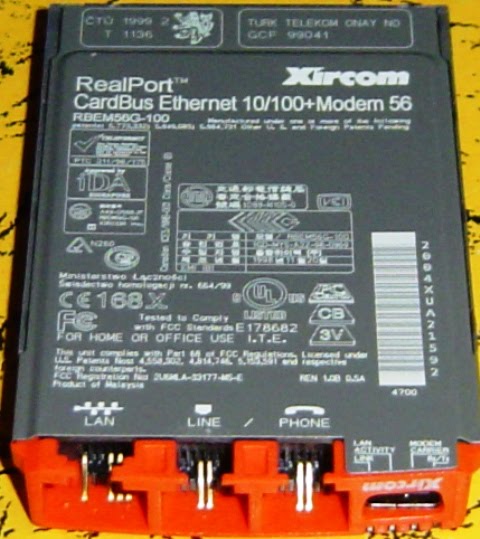 PCMCIA CARDS: XIRCOM REALPORT CARDBUS ETHERNET 10/100+MODEM56 PCMCIA