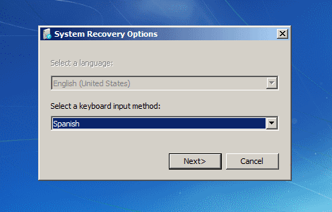 Imagen: System Recovery Options, teclado español 