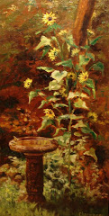 Birdbath and the Giant Sunflower