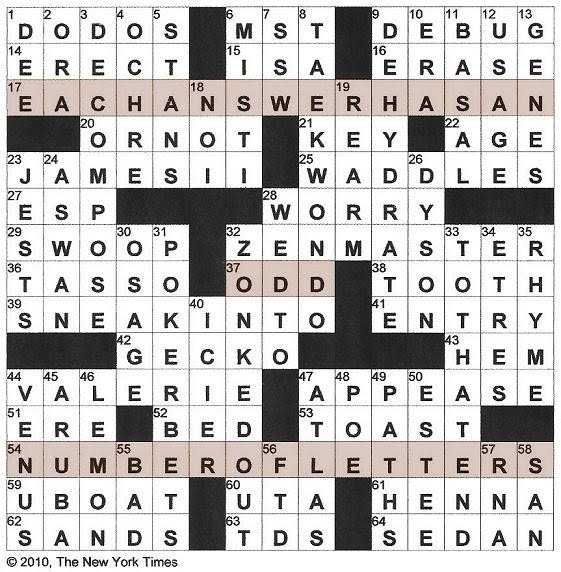 The new york times crossword puzzle solved: thursday's new york times crossword puzzle solved The New York Times Crossword in Gothic: April 2010
