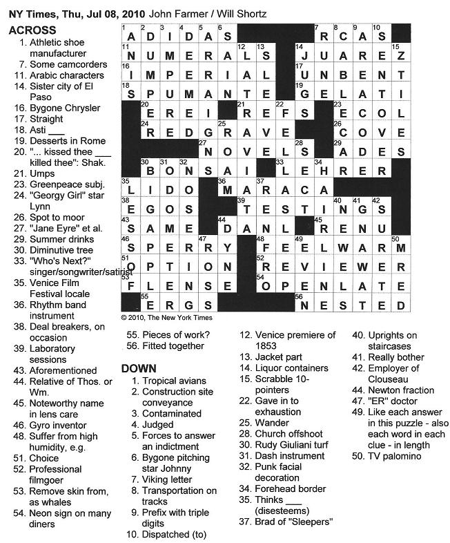 The New York Times Crossword in Gothic 07.08.10 — Getting Even, Odd