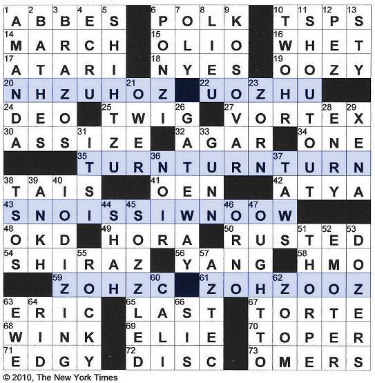 The New York Times Crossword in Gothic 11.11.10 — Zhou's Zoo